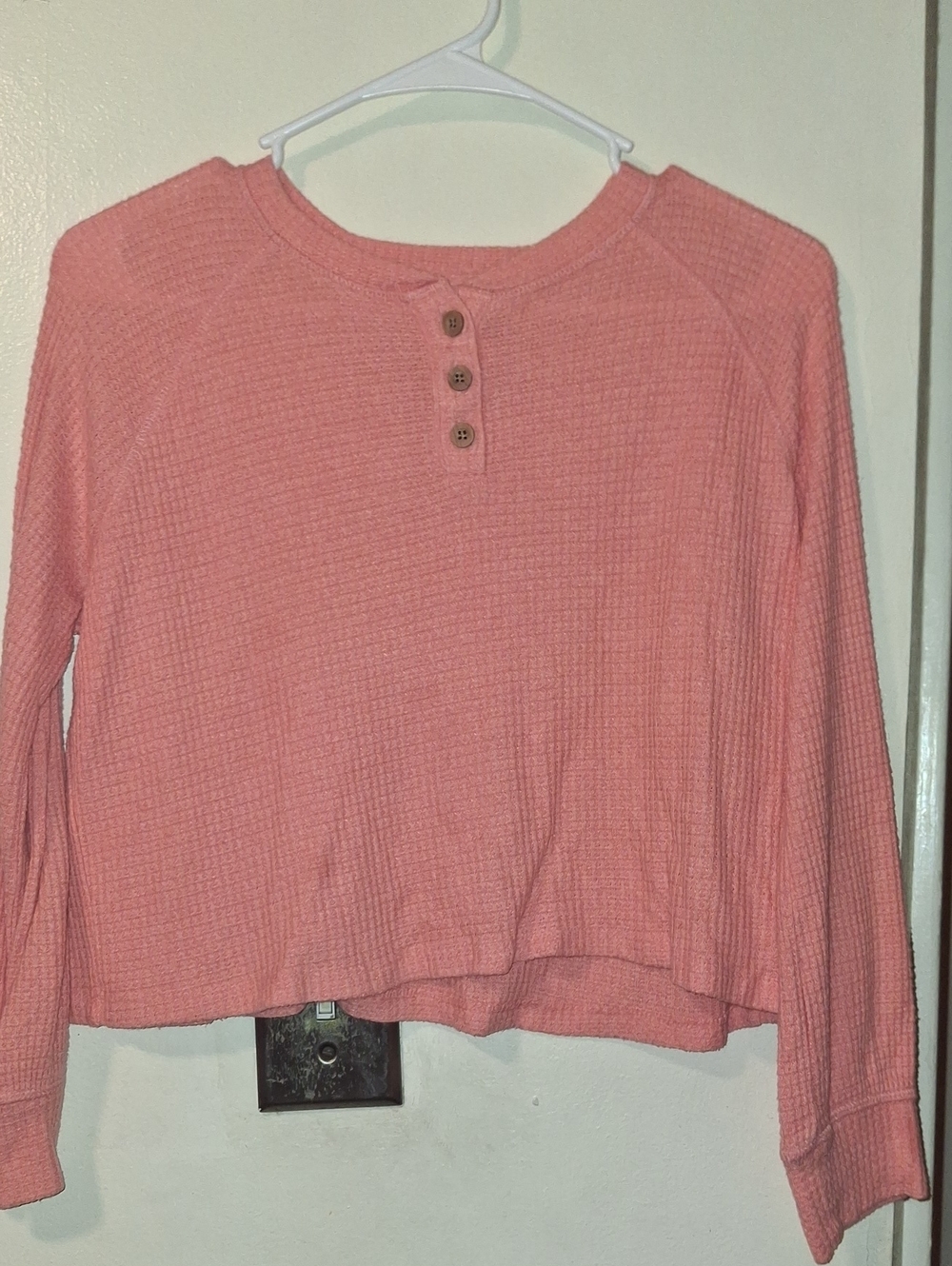 Old Navy Pink Waffle Knit Henley Sweater Top